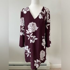 Dynamite Purple Floral 3/4” Sleeve Dress - Size Medium